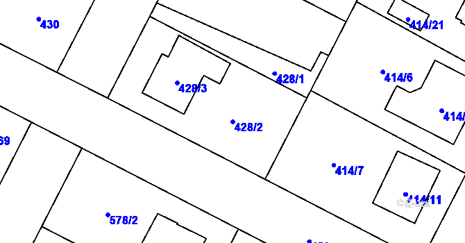 Parcela st. 428/2 v KÚ Zruč, Katastrální mapa