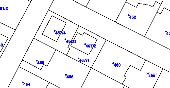 Parcela st. 467/2 v KÚ Zruč, Katastrální mapa