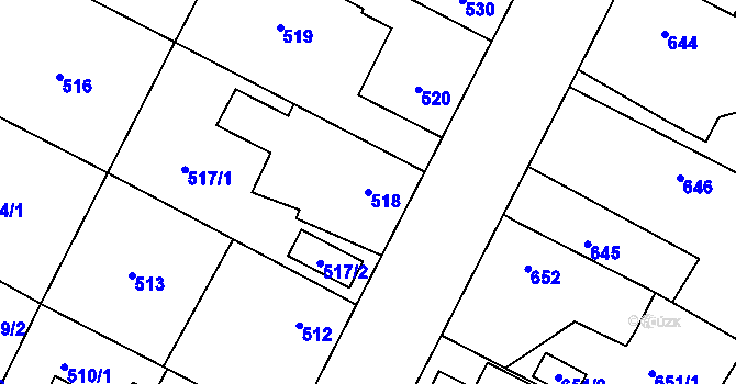 Parcela st. 518 v KÚ Zruč, Katastrální mapa