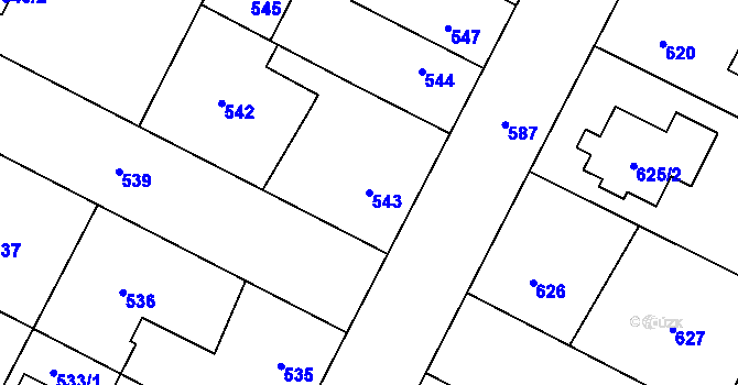 Parcela st. 543 v KÚ Zruč, Katastrální mapa