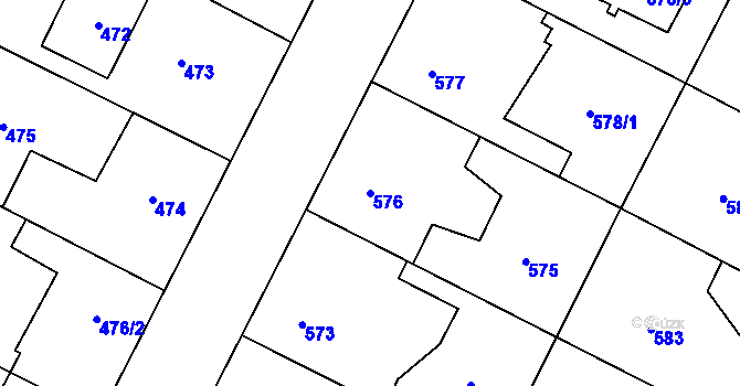Parcela st. 576 v KÚ Zruč, Katastrální mapa