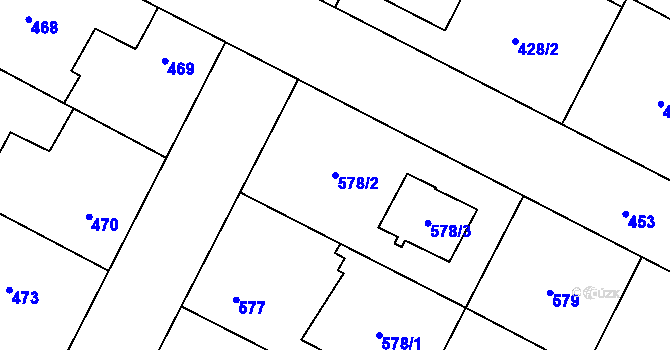 Parcela st. 578/2 v KÚ Zruč, Katastrální mapa