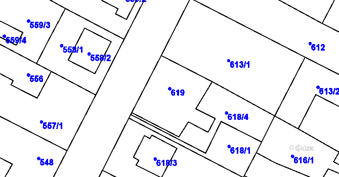Parcela st. 619 v KÚ Zruč, Katastrální mapa