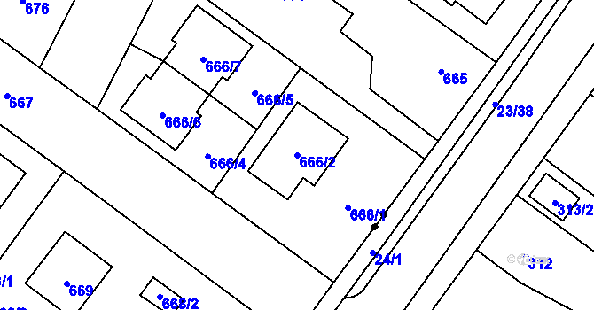 Parcela st. 666/2 v KÚ Zruč, Katastrální mapa