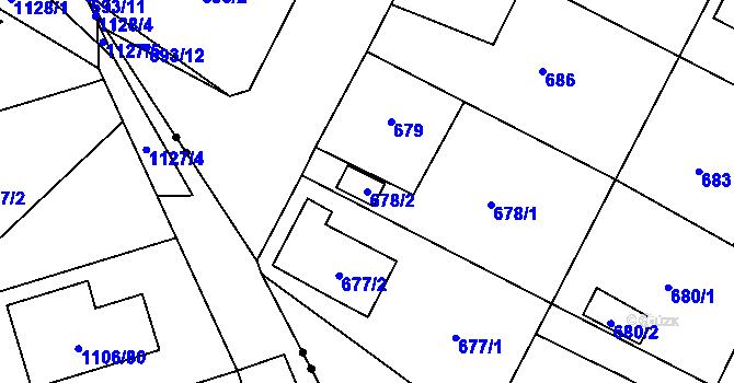 Parcela st. 678/2 v KÚ Zruč, Katastrální mapa