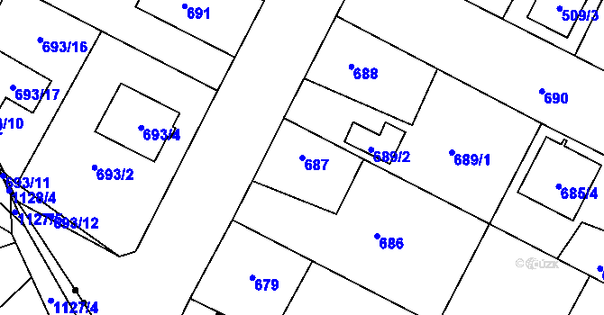 Parcela st. 687 v KÚ Zruč, Katastrální mapa