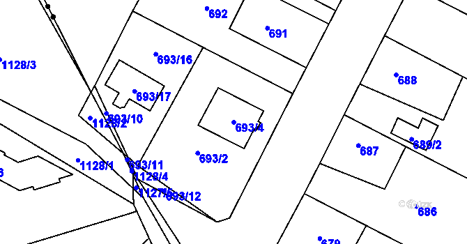 Parcela st. 693/4 v KÚ Zruč, Katastrální mapa