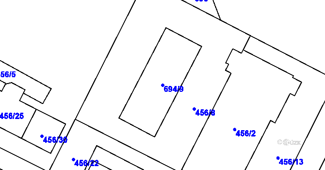 Parcela st. 694/9 v KÚ Zruč, Katastrální mapa
