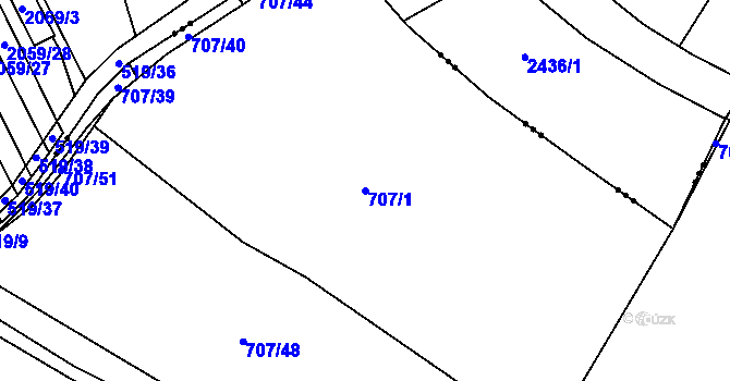 Parcela st. 707/1 v KÚ Zruč, Katastrální mapa