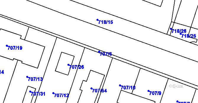 Parcela st. 707/6 v KÚ Zruč, Katastrální mapa