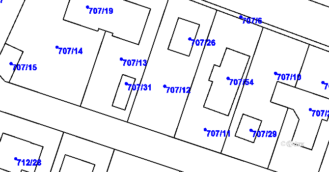 Parcela st. 707/12 v KÚ Zruč, Katastrální mapa