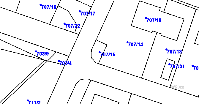 Parcela st. 707/15 v KÚ Zruč, Katastrální mapa