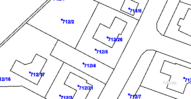 Parcela st. 712/5 v KÚ Zruč, Katastrální mapa