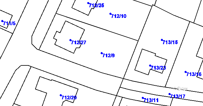 Parcela st. 712/9 v KÚ Zruč, Katastrální mapa