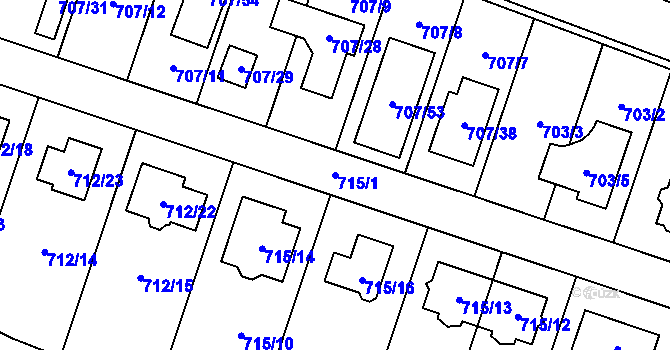 Parcela st. 715/1 v KÚ Zruč, Katastrální mapa