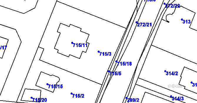Parcela st. 715/3 v KÚ Zruč, Katastrální mapa