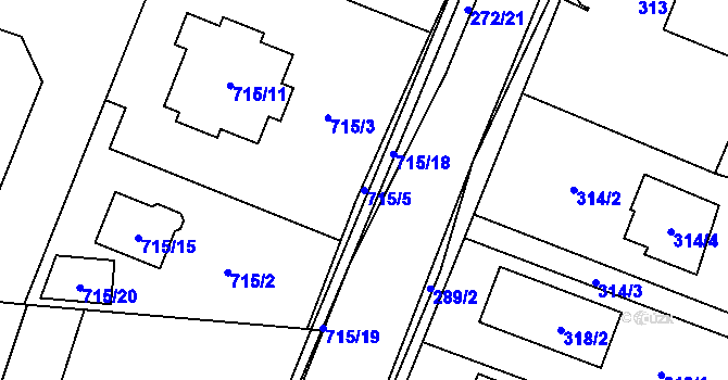 Parcela st. 715/5 v KÚ Zruč, Katastrální mapa
