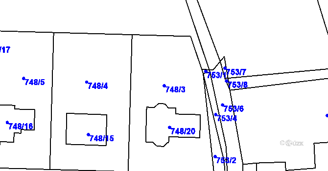 Parcela st. 748/3 v KÚ Zruč, Katastrální mapa
