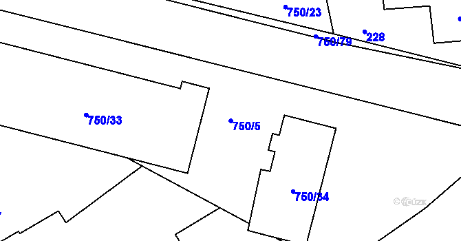 Parcela st. 750/5 v KÚ Zruč, Katastrální mapa