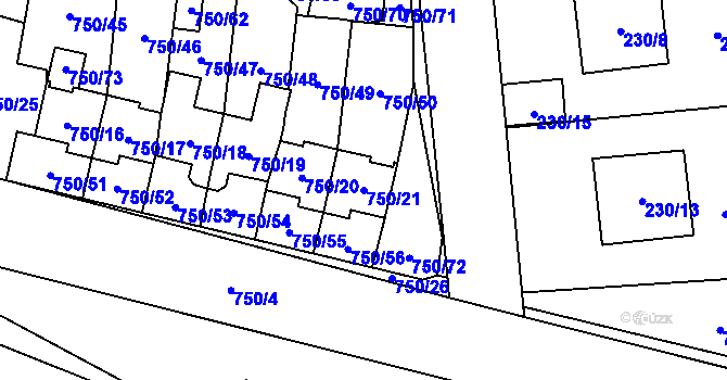 Parcela st. 750/21 v KÚ Zruč, Katastrální mapa