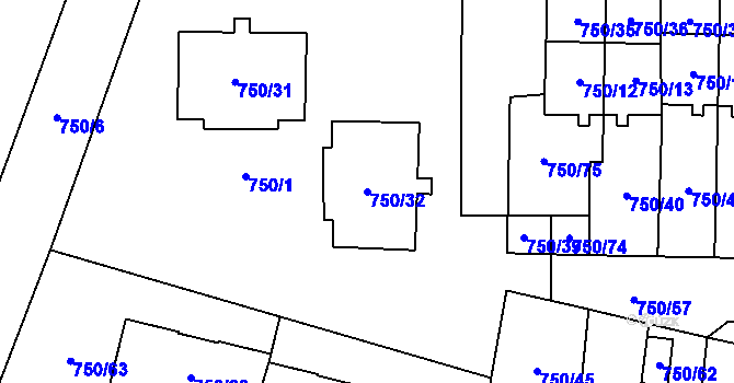 Parcela st. 750/32 v KÚ Zruč, Katastrální mapa