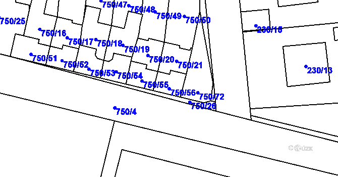 Parcela st. 750/56 v KÚ Zruč, Katastrální mapa
