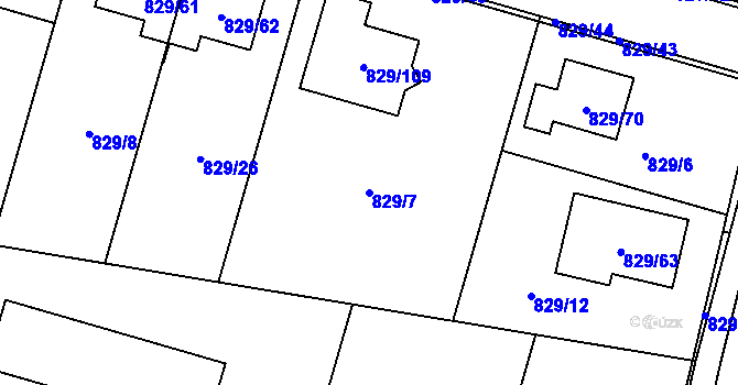 Parcela st. 829/7 v KÚ Zruč, Katastrální mapa