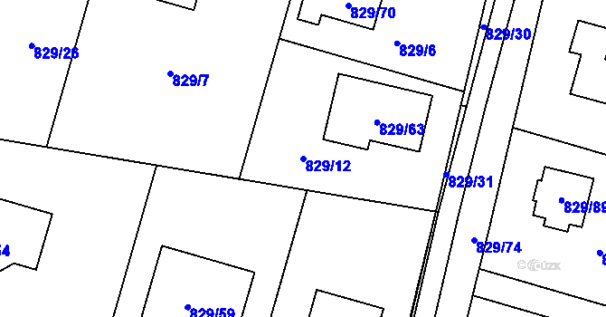 Parcela st. 829/12 v KÚ Zruč, Katastrální mapa