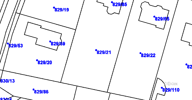 Parcela st. 829/21 v KÚ Zruč, Katastrální mapa