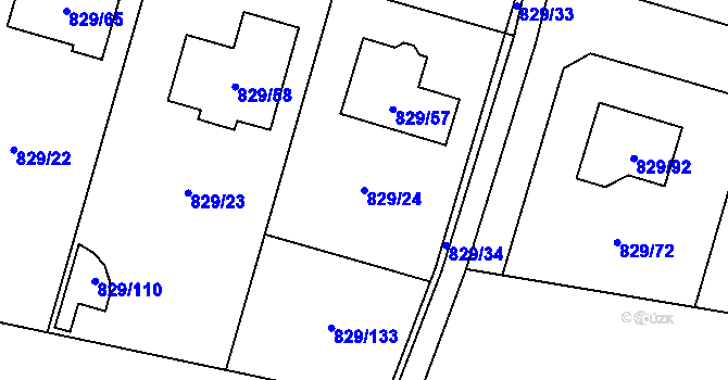 Parcela st. 829/24 v KÚ Zruč, Katastrální mapa