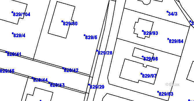 Parcela st. 829/28 v KÚ Zruč, Katastrální mapa