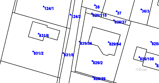 Parcela st. 829/36 v KÚ Zruč, Katastrální mapa