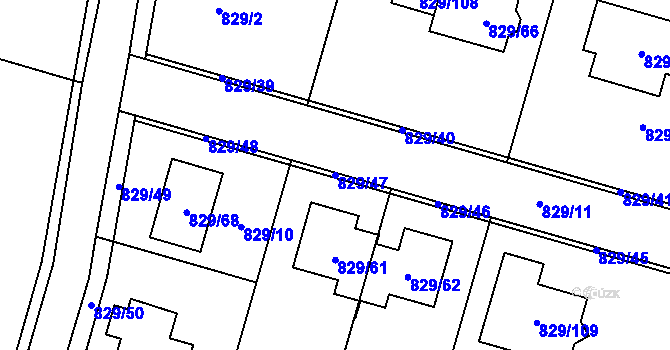 Parcela st. 829/47 v KÚ Zruč, Katastrální mapa