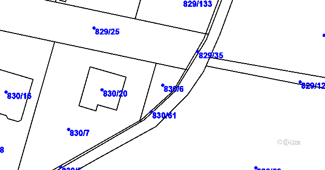 Parcela st. 830/6 v KÚ Zruč, Katastrální mapa