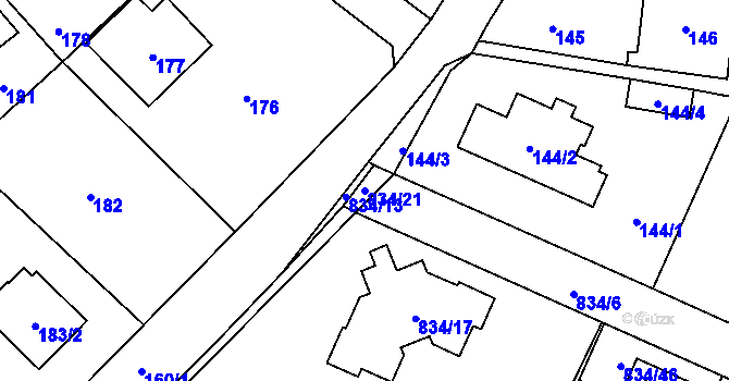 Parcela st. 834/21 v KÚ Zruč, Katastrální mapa