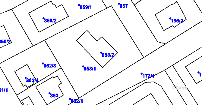 Parcela st. 858/2 v KÚ Zruč, Katastrální mapa