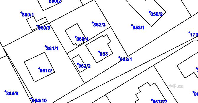 Parcela st. 863 v KÚ Zruč, Katastrální mapa