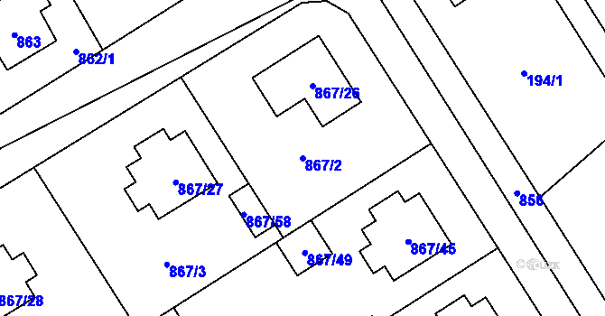 Parcela st. 867/2 v KÚ Zruč, Katastrální mapa