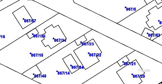 Parcela st. 867/23 v KÚ Zruč, Katastrální mapa