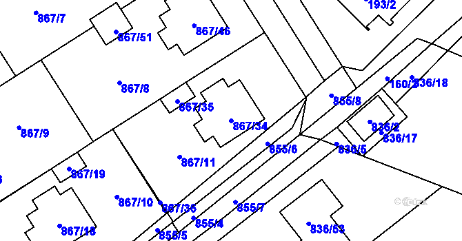 Parcela st. 867/34 v KÚ Zruč, Katastrální mapa