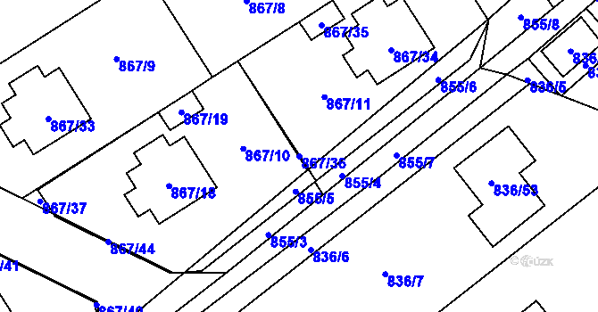 Parcela st. 867/36 v KÚ Zruč, Katastrální mapa