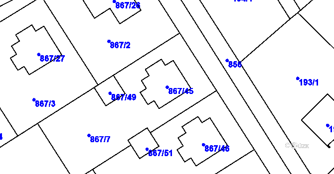 Parcela st. 867/45 v KÚ Zruč, Katastrální mapa