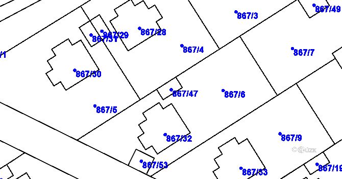 Parcela st. 867/47 v KÚ Zruč, Katastrální mapa