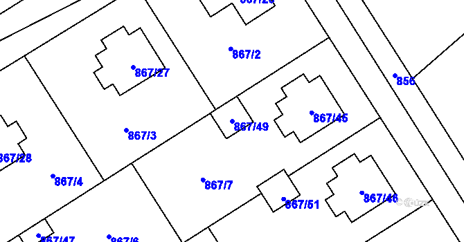Parcela st. 867/49 v KÚ Zruč, Katastrální mapa
