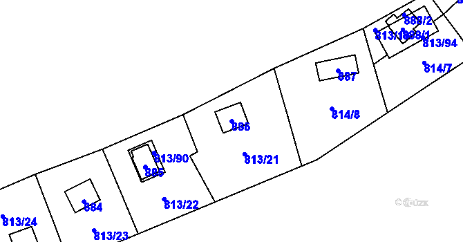 Parcela st. 886 v KÚ Zruč, Katastrální mapa