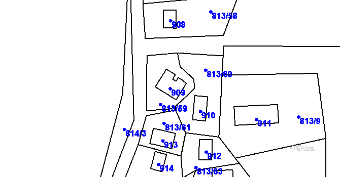 Parcela st. 909 v KÚ Zruč, Katastrální mapa
