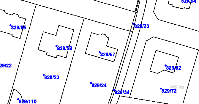 Parcela st. 829/57 v KÚ Zruč, Katastrální mapa