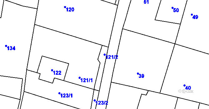 Parcela st. 121/2 v KÚ Zruč, Katastrální mapa