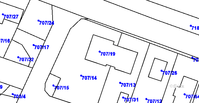 Parcela st. 707/19 v KÚ Zruč, Katastrální mapa