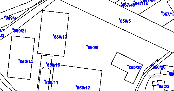 Parcela st. 850/9 v KÚ Zruč, Katastrální mapa